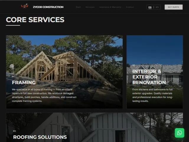 Zycor Construction LLC — Landing page para constructora en New Jersey